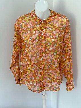Vintage 60’s Floral Sheer Button-Down Blouse Sz. L